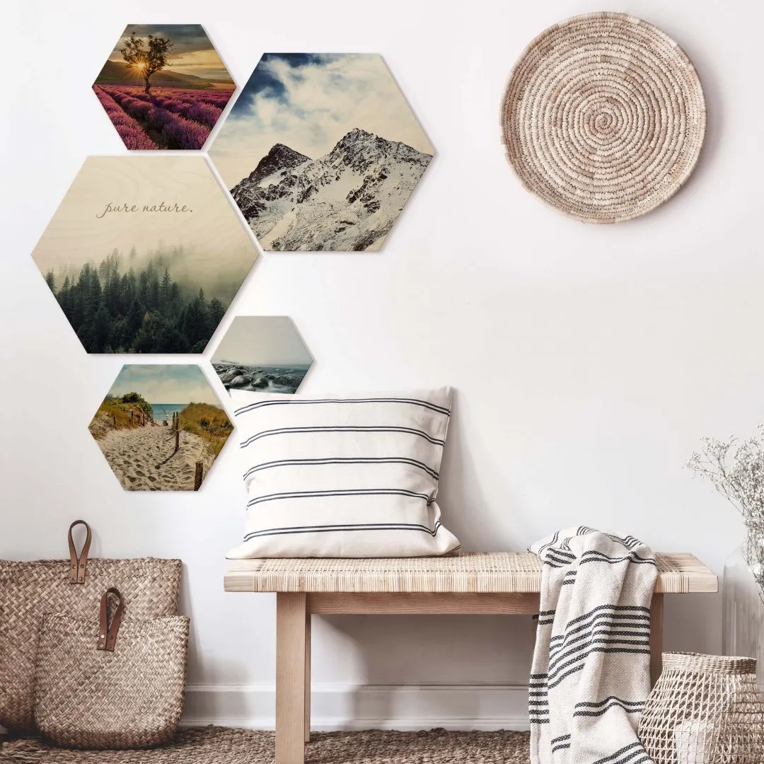 Wall-Art Mehrteilige Bilder »Natur Collage Landschaft Bilder«, (Set, 5 St., Dekorative Wanddekoration), Holzschild Collage Wall-Art mehrfarbig