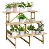 XDeer Blumenständer Pflanzentreppe, Blumentreppe, Blumenregal, Pflanzregal, Pflanzregal,Blumenständer, 3 Stufen,100 x 80 x 78cm braun