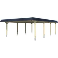 SKANHOLZ Doppelcarport Wendland 6,30 x 8,79 m grau inkl. Regenrinne und Pfostenanker