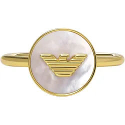 Fingerring EMPORIO ARMANI "Schmuck Geschenk Edelstahl Ring Center Focal, EGS3142710" Gr. 18, weiß (gelbgoldfarben, perlmuttfarben), Fingerringe, Damen, 18, Edelstahl, mit Perlmutt