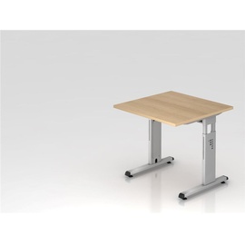 Hammerbacher Gradeo höhenverstellbarer Schreibtisch eiche quadratisch, C-Fuß-Gestell silber 80,0 x 80,0 cm