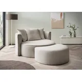 LeGer Home by Lena Gercke XXL-Sessel ISALIE, Rundsessel mit Hocker, Lesesessel, Loveseat, Big-Sessel (Set), trendige Stoffe, 3 Zierkissen, große Sitzfläche, Cord, Samt, Bouclé braun