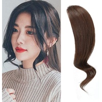 2 STÜCKE Wave Side Bang Echt Echthaar Clip in Pony Curly Fringe Hair Extensions (Dunkelbraune Farbe)