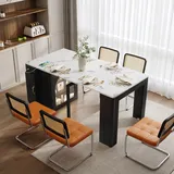 Ausziehbarer Esstisch Mdf/glas Weiß/schwarz 83x39,6-149,6x77 Cm Mit Rollen, Led Und Steckdosenleiste