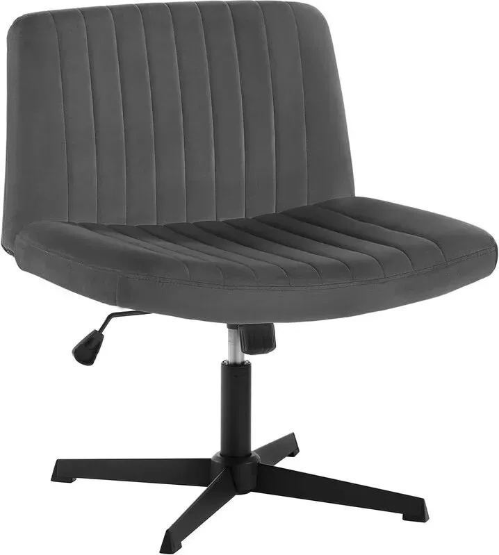 Woltu Bürostuhl ohne Armlehne, Drehstuhl, ergonomisch, höhenverstellbar, 360° drehbar, Polstersessel mit Schaukelfunktion, Samt, Dunkelgrau