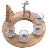Wohnando Dekokranz Weihnachtskranz aus Holz mit 4 Teelichtern, auch als Adventskranz braun
