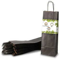 BIOZOYG 25 Stück Geschenktaschen schwarz Flaschentaschen für Weinflaschen Weinbeutel aus Kraftpapier umweltfreundliche Weintüten aus Kraftpapier