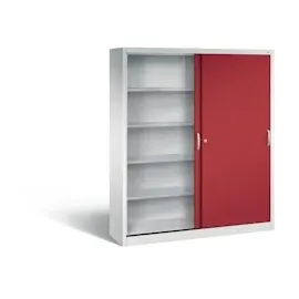 C+P CP-Möbel Büro-Schiebetürenschrank 160 x 40 x 195 cm grau/rot