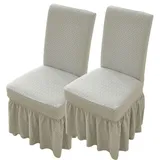 WYLEBER Stuhlhussen für Esszimmerstühle mit Langem Rock,Stuhlhussen für Esszimmer 2er-/4er-/6er-Set,Universelle rutschfeste Stuhlbezug für Küche Hochzeits Feier Bankett(Light Gray,2 Set)