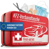 HELDENWERK KFZ Verbandstasche nach aktueller Norm 2024 - Europaweit Nutzbar - Erste Hilfe Set Auto Verbandskasten DIN 13164:2022 (StVO konform)