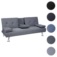 Mendler 3er-Sofa HWC-F60, Couch Schlafsofa Gästebett, Tassenhalter verstellbar 97x166cm ~ Textil, dunkelgrau