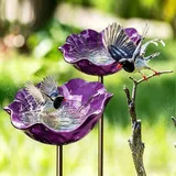 2 Stück Gartenstecker Aus Metall, Vogeltränke Stehend Groß, Handgefertigt Blumenform Vogeltränke Winterfest Insektentränke Bienentränke Bienenbad Und Bestäuberwasserstation Gartenfiguren,8 X 60 cm
