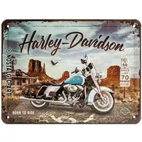 Nostalgic-Art Retro Blechschild, 15 x 20 cm, Harley-Davidson – Route 66 Road King Classic – Geschenk-Idee für Biker, aus Metall, Vintage Design