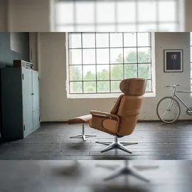 KAWOLA Sessel TOSAR Relaxsessel drehbar Leder braun mit Hocker