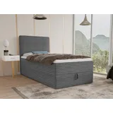 Sofnet Boxspringbett Mollo Mini mit Bettkasten und Matratzentopper - Einzelbett mit Bonell-Matratze und Topper, Polsterbett in weichem Cordstoff, Bett, Sc... - Graphit (Tilia 90),