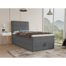 Sofnet Boxspringbett Mollo Mini mit Bettkasten und Matratzentopper - Einzelbett mit Bonell-Matratze und Topper, Polsterbett in weichem Cordstoff, Bett, Sc... - Graphit (Tilia 90),