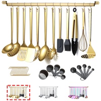 Kyraton Gold Küchenutensilien Set 37 teiliges, Edelstahl Küchenhelfer Set mit Titanvergoldung, Küchenwerkzeug Set mit Utensilienhalter, Kochlöffel Set Spülmaschinenfest