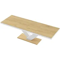 Design Esstisch Tisch HE-999 Eiche Natur - Weiß Hochglanz ausziehbar 160 bis 256 cm