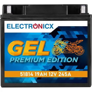 Electronicx GEL-Motorradbatterie 12V 19Ah 245A – Wartungsfrei, Hohe Startleistung, Erschütterungsfest – Ersetzt 51814, 51913, YT19BL, YT19BL-BS –kompatibel mit BMW R-Serie, K-Modelle, Quads & ATVs