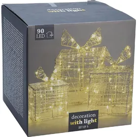 ECD Germany 3er Set LED Geschenkboxen 90 Mikro-LED - Weiß