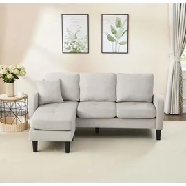 Merax Eckcouch Leinen 3-Sitzer Beige