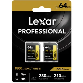 Lexar 2er Pack SDXC Professional Type Gold - 1800x 270MB/s V60 II 64 GB 2erPACK