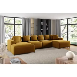 Fun Möbel Wohnlandschaft Sofa U-Form Designersofa MEGAN in Stoff Salvador Honiggelb - Gelb