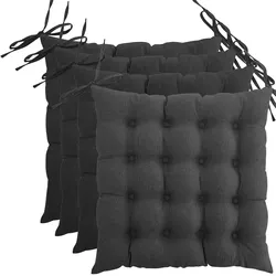 wometo 4er Set Sitzkissen Stuhlkissen 40x40 OEKO-TEX  - dunkelgrau Sitzauflage Bank Polster Sitzpolster mit Bändern / Schleife, Indoor / Outdoor