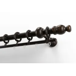 Gardinenstange GARESA "NOVA", braun (nussbaum), L:200cm Ø:28mm, Holz, Gardinenstangen, Vorhanggarnitur Holz, verlängerbar, Wandmont.,mit Ringe/2 Lauf Gleiter