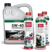 MATHY Motoröl MATHY Ölwechsel-Set Plus 5W-40 Performance VX4 5,0 l + 2 x 500 ml + 40, (Spar-Set, 5-tlg), Synthetisches HC-Motorenöl + Verschleißschutz + Motorspülung