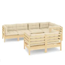 vidaXL Garten-Lounge-Set 7-tlg. mit Creme Kissen Kiefer