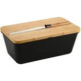 KESPER Brotkasten Brotbox mit Messer, Material: Kunststoff, Bambus, Maße: 34,8 x 20 /Höhe: 15,5 cm, Farbe: Schwarz, Braun | 58481