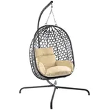 Goods+Gadgets Hängesessel mit Gestell; Hängekorb Sessel; Schwebeliege Rattan Outdoor & Indoor Relax-Stuhl; Egg Schaukel ideal für Garten, Terasse, Kinderzimmer, Leseecke UVM. 120kg Tragkraft (Beige)