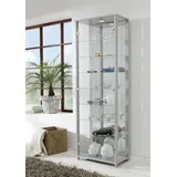 fif Möbel Vitrine OPTIMA Standvitrine/Glasvitrine 2x Glastür,perfekt für Sammler,Sammlervitrine - 2 Jahre Gewährleistung - mind. 14 Tage Rückgaberecht - Silber