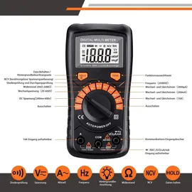 Tacklife DM02A, Digital Multimeter Automatisch , mit Berührungslose Spannungserkennung, beleuchtetem LCD-Display, Spannungs-, Strom- und Durchgang...