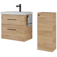Planetmöbel Badmöbel-Set 63cm mit Midischrank Gold Eiche
