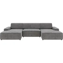 TRENDMANUFAKTUR Wohnlandschaft TRENDMANUFAKTUR "Graz, wahlweise mit Sitzvorschub und Bettkasten, U-Form, Breite 329 cm", blau (betongrau), B:329cm H:73cm T:162cm, 92% Polyester, 8% Polyamid, Sofas, Wohnlandschaft, in Cord-, haustierfreundlichem LEO Struktur- oder