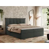 MKS Meble Boxspringbett 180x200 mit Bettkasten und Matratze H4, Polsterbett 180x200 mit Bettkasten, Bett 180x200 mit Stauraum und Topper - Premium-... - Dunkelgrau