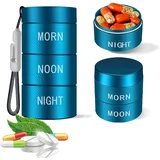 Tragbare Pillendose Aluminium, Wasserdichter Tablettenbox Täglich Reise Kompakt Pillenhalter BPA Frei Lebensmittelecht Lichtgeschützt Luftdicht Plastikfrei Tablettendose Abnehmbar Große Fächer