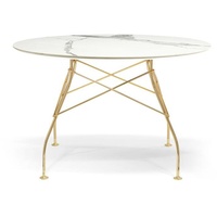 Kartell Glossy Marble Tisch rund gold / Marmoroptik weiß