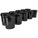 FixedByU 10x Eimer mit Deckel 16 Liter Schwarz - lebensmittelecht luftdicht und stabil, Leer Eimer mit Griff und Verschluss Deckel für Lebensmittel Chemie Wand Farbe Waschpulver Klebstoffe geeignet