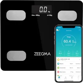 Zeegma Gewit Personenwaage Waage mit Körperfett Personenwaage Digital Analyse von bis zu 17 Körperparametern präzise Messung LCD Gewichtsmessbereich bis zu 200 kg
