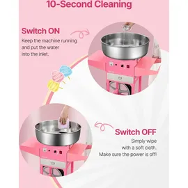 Vevor elektrische Zuckerwattemaschine kommerzielle Zuckerwattegeräte mit Wagen (1000 W) mit 52 cm Edelstahlschüssel & Zuckerschaufel & Schublade, perfekt für Kindergeburtstage Familienfeiern Rosa