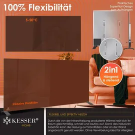 Kesser KESSER® Infrarotheizung Glaskonvektor Glasheizung Energiesparend 2in1 Standgerät & Wandmontage Elektroheizung mit Erkennung Offener Fenster + Fernbedienung & App-Steuerung Thermostat Heizpaneel