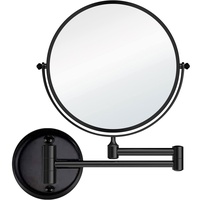 Rirmor-MRJ 3X Vergrößerungsspiegel für Bad,um 360° schwenkbarer Kosmetikspiegel, wandmontierter runder Badezimmer-Rasierspiegel, doppelseitig, mit Klapparm, ausziehbar, schwarz