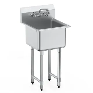 Vevor Edelstahl Spültisch Gewerbliche Spülbecken 457 x 381 x 1041 mm, Spülbecken Edelstahl mit Wasserhahn 104 kg Tragfähigkeit, Edelstahlspüle Sp