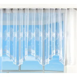 Gardinenbox Bogenstore Gardine Jacquard, 145x600, Blumenmuster Weiß Kräuselband Universalband Faltenband Store, 13140