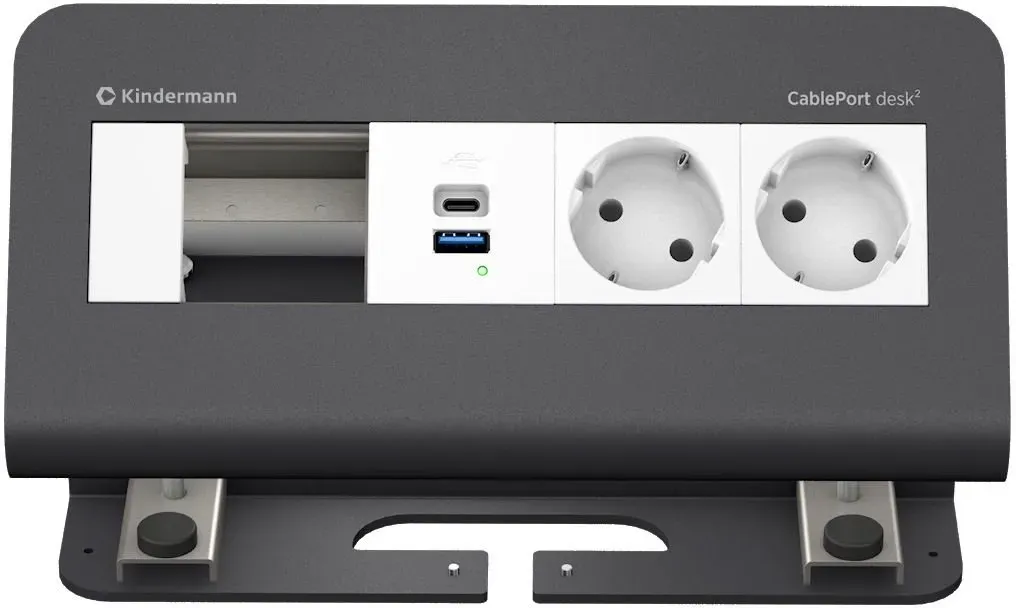 Kindermann CablePort desk¬≤ 4-fach - 2x Schuko + USB-A/C-Charger (QC3.0 + PD3.0) ...