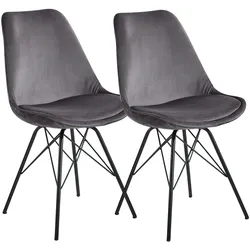 KADIMA DESIGN Esszimmerstuhl 2er Set Samt Grau Küchenstuhl mit schwarzen Beinen, Schalenstuhl Skandinavisches Design, Polsterstuhl mit Stoffbezug, Stuhl