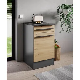 BASIC by Balculina Unterschrank Jazz 50er 50 x 90 x 60 cm Artisan Eiche/Anthrazit